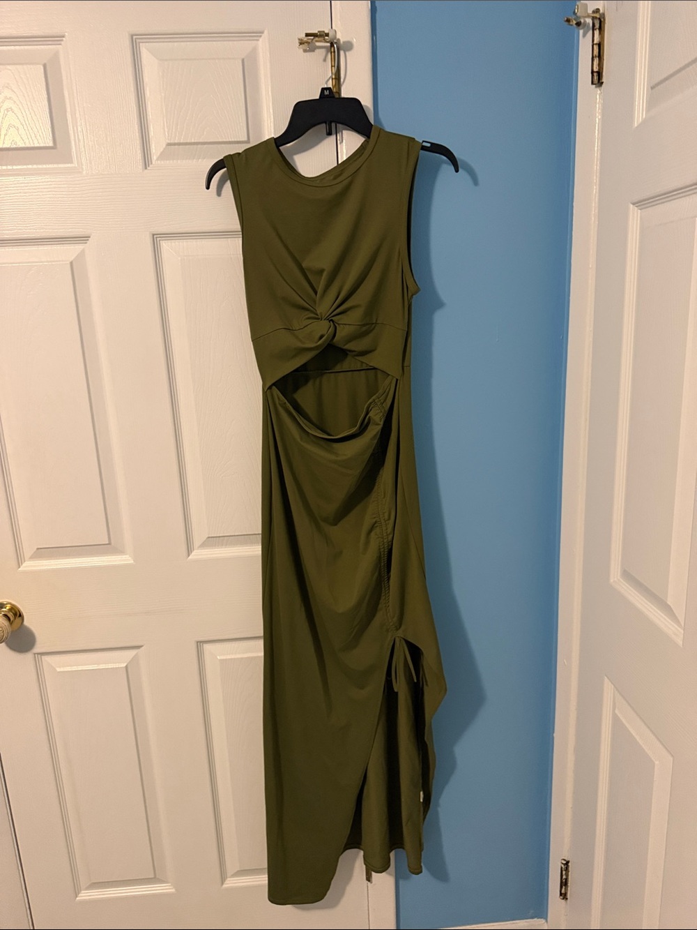Olive Green Twist Front Cutout Maxi Dress